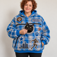 Detroit Tartan Patches Cat Pouch Hoodie