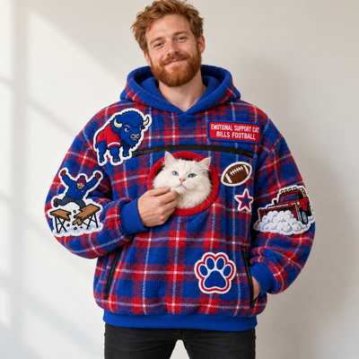 Buffalo Tartan Patches Cat Pouch Hoodie