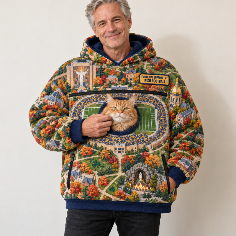 South Bend Aerial Stadium Cat Pouch Hoodie