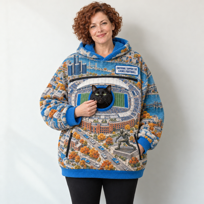 Detroit Aerial Stadium Cat Pouch Hoodie
