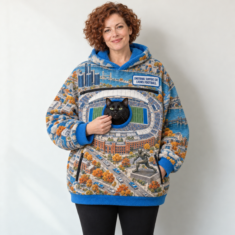 Detroit Aerial Stadium Cat Pouch Hoodie