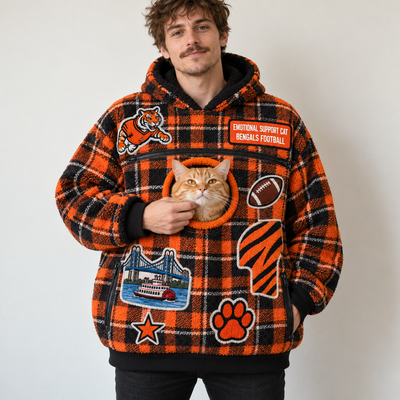 Cincinnati Tartan Patches Cat Pouch Hoodie