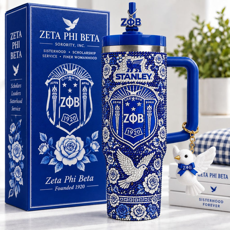Blue White Sisterhood Glam 40oz Tumbler