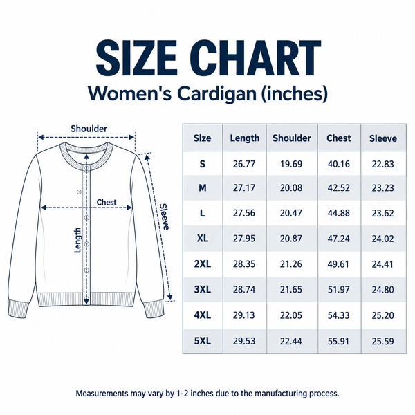 San Francisco Two-Tone Fade Women's Cardigan - Size Chart