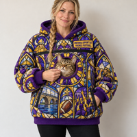 Minneapolis Stained Glass Cat Pouch Hoodie