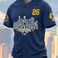 Milwaukee Pinstripe Button Up Baseball Jersey