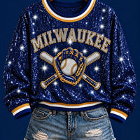 Milwaukee Crossed Bats Sequin Baseball Sweatshirt