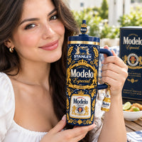 Navy Gold Cerveza Label Tumbler With Handle