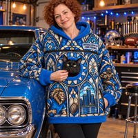 Detroit Stained Glass Cat Pouch Hoodie