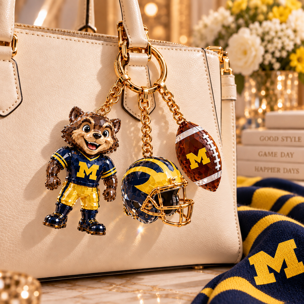 Michigan Football Fan Bag Charm Set - On Bag