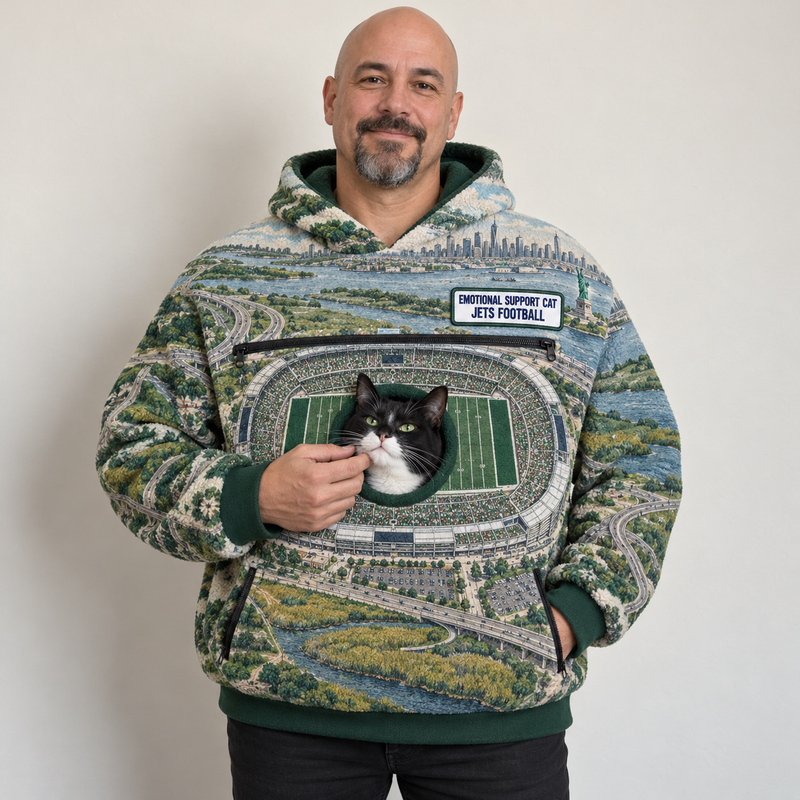 New York Aerial Stadium Cat Pouch Hoodie