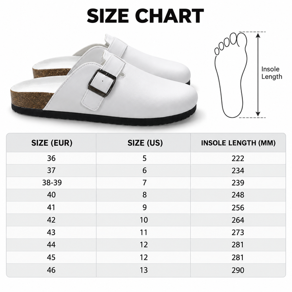 Miami Couture Garden Clogs - Size Chart