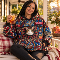 Atlanta Stained Glass Cat Pouch Hoodie