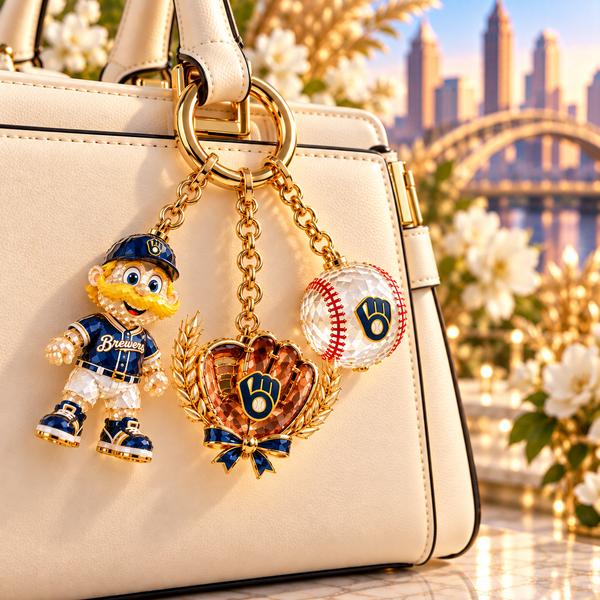 Milwaukee Baseball Fan Bag Charm Set - On Bag