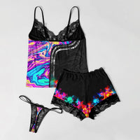 Marbled Skeleton Lace 3 Piece Pajama Set
