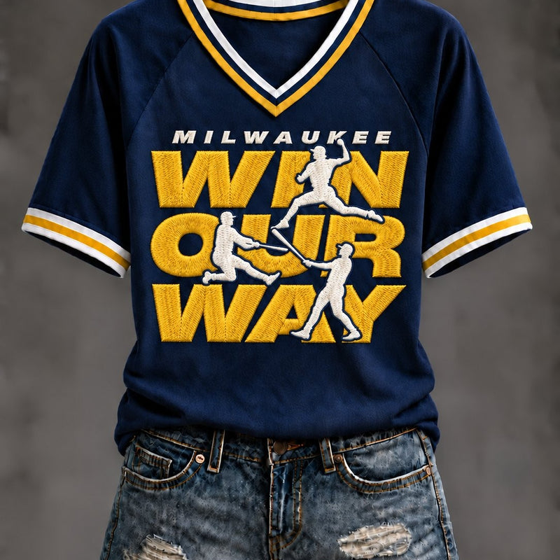 Milwaukee Batter V-Neck Baseball T-Shirt