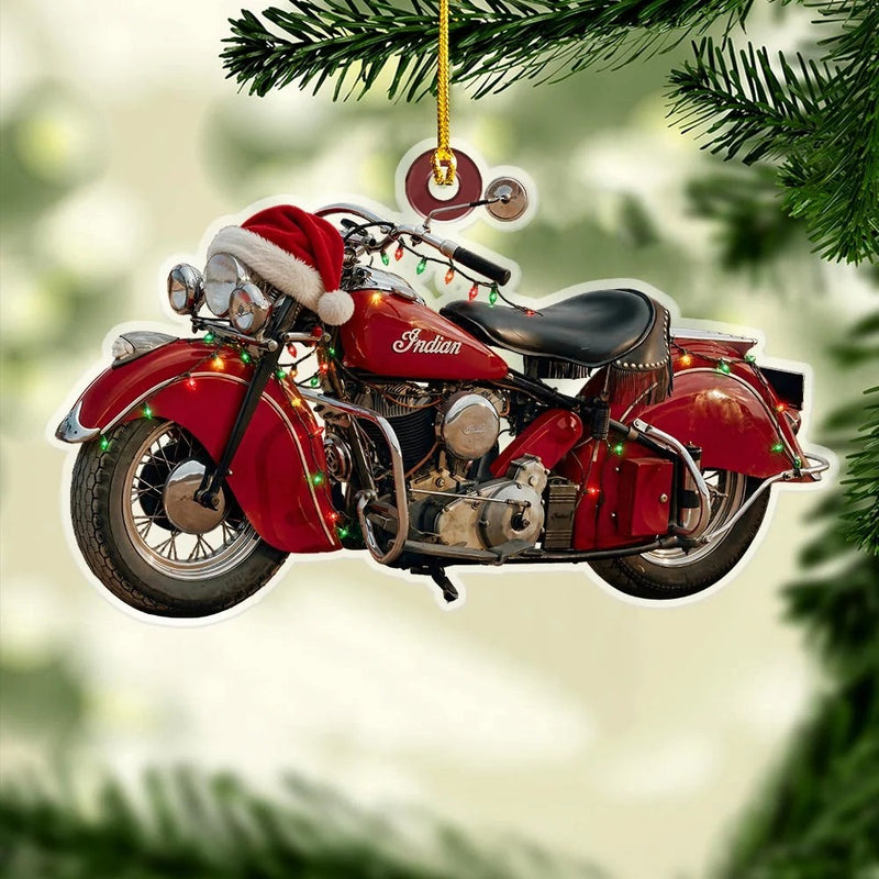 Vintage Red Motorcycle Acrylic Christmas Ornament