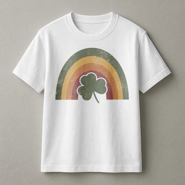 St Patrick's Day Shamrock T-Shirt | Retro Rainbow Graphic Tee | 100% Cotton Premium Quality | Lucky Irish Gift for Women and
