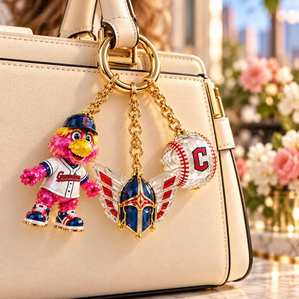 Cleveland Baseball Fan Bag Charm Set - On Bag