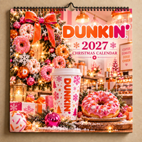 Pink Donut Coffee Christmas 2027 Wall Calendar