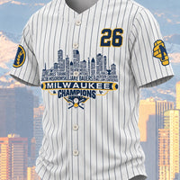Milwaukee Pinstripe Button Up Baseball Jersey